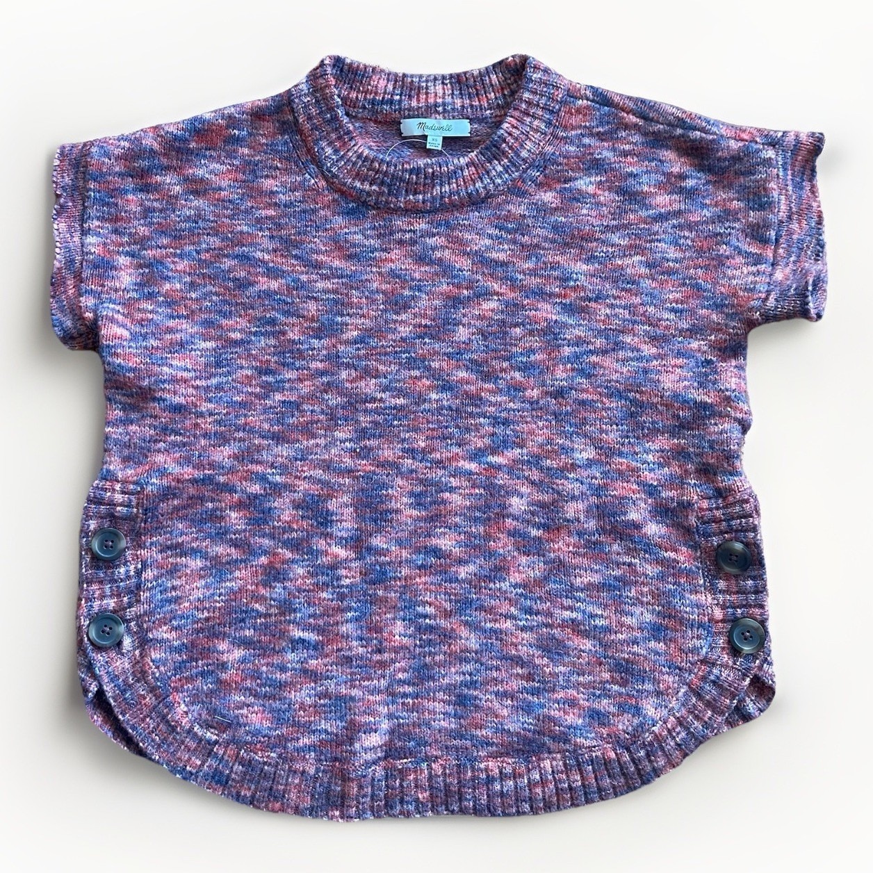 Madewell Xs Short Sleeve Knit Sweater Cropped Marled Pink Purple Side Buttons